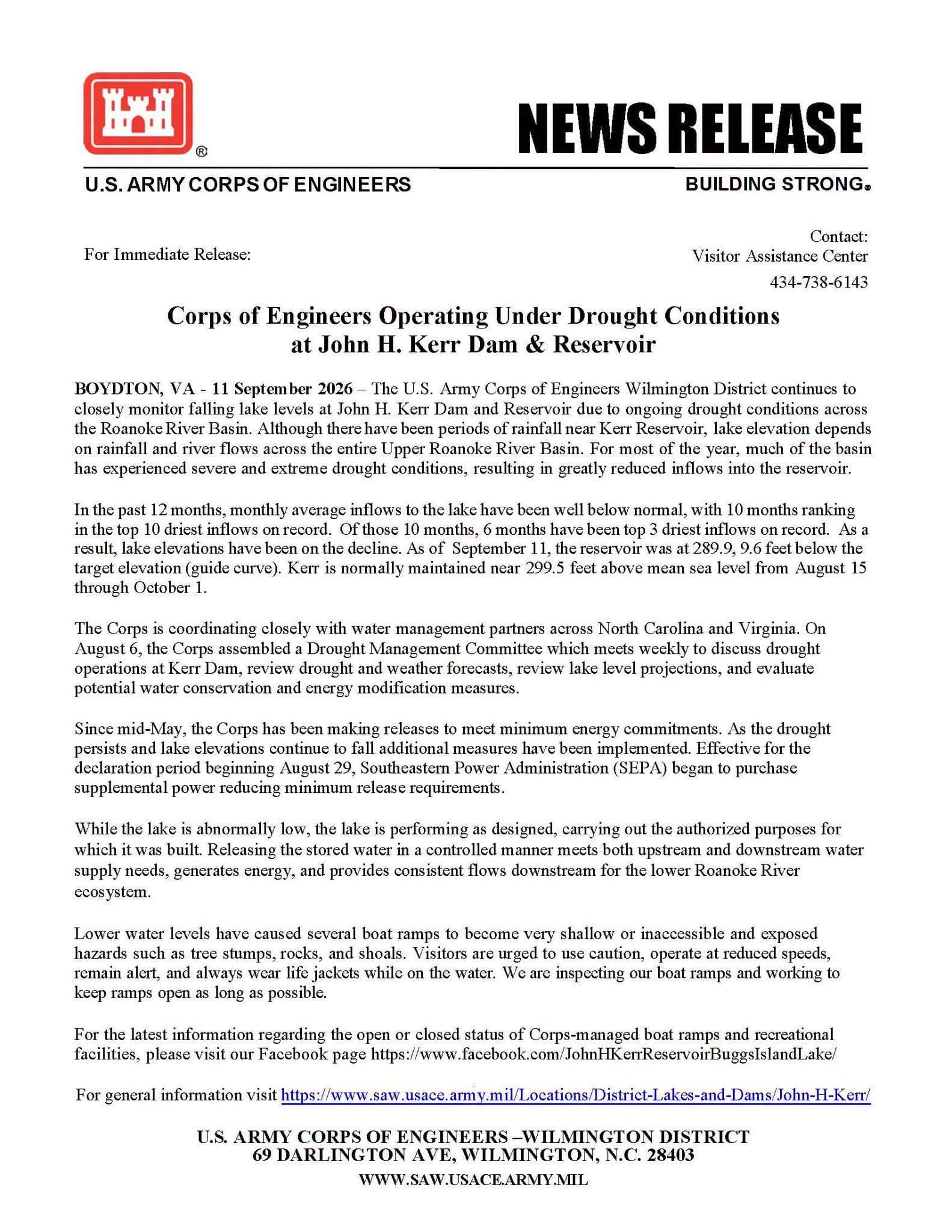 USACE News Release - Sept 11, 2026